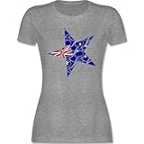 Länder Fahnen und Flaggen - Australien Stern - XL - Grau meliert - Australien - L191 - Tailliertes Tshirt für Damen und Frauen T-S