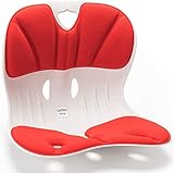 Curble Wider Ergonomischer Stuhl, Stoffkissen Rückenstütze, Korrektur der Rückenorthese & Lendenwirbelstütze für Schmerzen im unteren Rücken (Rot)