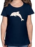 Tiermotiv Animal Print - Delfin Herzen - 140 (9/11 Jahre) - Dunkelblau - Delfin Shirt mädchen - F131K - Mädchen Kinder T-S