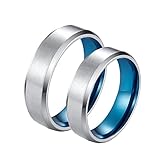 Beydodo Eheringe Edelstahl mit Gravur, Verlobungsringe Paar Ringe für Sie und Ihn, Matt Ringe Breit 6MM Silber Blau Damen Gr.52 (16.6) + Herren Gr.65 (20.7)