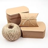 Quanerba 100 Stück Kraftpapier Geschenkkartons, 7x9cm Kleine Geschenkschachteln mit Juteschnur 60M, Kissen-Form-Hochzeits-Geschenkboxen, Kissenschachtel, Süßigkeiten-Box für Einladung Party F