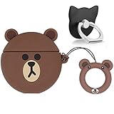 Acadeny Hülle Silikon Kompatibel mit Huawei Freebuds 3, [Unterstützt kabelloses Laden] [Stoßfeste Schutzhülle] [Perfekt Passt Hülle] [Karabiner] Cute 3D-Little Bear+ 1x Phone Ring Buck