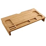 SONGMICS Monitorständer aus Bambus, PC-Ständer, Bildschirmerhöhung, für Computer, Laptop, Schreibtisch-Organizer, 60 x 30,2 x 8,5 cm, Natur LLD201