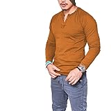 T-Shirt Herren Rundhals Knopf Einfarbig Shirt Herren Herbst Winter Einfachheit Mode Base Shirt Herren Slim Fit Lassig All-Match Langarm Shirt H