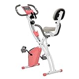 HOMCOM Heimtrainer 2-in-1 Fahrradtrainer LCD-Display klappbarer Hometrainer Trimmrad mit 8 stufig einstellbarem Magnetwiderstand und 1 Paar Spannseil Stahl Rosa+Weiß 97 x 51 x 115