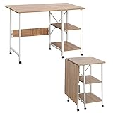 HOMCOM Klapptisch Schreibtisch Beistelltisch Bürotisch Mobiler Computertisch mit Rollen MDF Natur 107 x 55 x 76