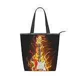 Irud Canvas Tote Bag E-Gitarre in Feuer und Flammen Wiederverwendbare Schultertasche Frauen Hand Tote Einkaufstasche für Einkaufen Alltag Arbeit Schule R