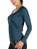 icyzone Damen Laufshirt Langarm Sport Shirt Funktionsshirt - Atmungsaktive Shirt Longsleeve Tops Fitness Workout Oberteil mit Daumenloch (M, Navy Blau)