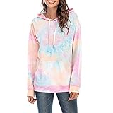 HGRTKL Damen Sweatshirts Langarm T-Shirts Blusen Damen Freizeit Aquarell Drucken Tasche Kapuzenpullover Weihnachten Casual Elegant Pad Färben Loose Hoodies Christmas XXL Pink