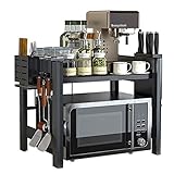 QIAOLI Mikrowellen-Ofen-Regal mit 4 Ebenen, höhenverstellbar, erweiterbare Länge mit 4 Haken für Küchentheke, Organizer kann erweitert und angepasst w
