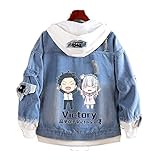 Life in a different world from scratch Anime Unisex Hoodie Herren Denim Hoodie Langarm Freizeitjacke Streetwear Hip Hop Sweatshirt Teen Cosplay Kostüm Erwachsene Jungen Mädchen Anime Fan Geschenk