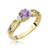 Damen Ring 585 14k Gold Gelbgold echt Amethyst Edelstein Diamanten B