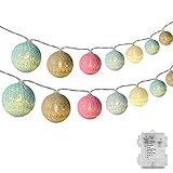 Cotton Ball Lichterkette Batteriebetrieben, DeepDream 4.5m 20 LED Kugeln Lichterkette Baumwollkugeln Lichterkette für Innen, Baby Zimmer Schlafzimmer, Hochzeit, Party, Weihnachten(Bunt)
