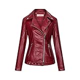GFGHH Damen Kunstlederjacke Jacke Tailliert Taille Biker Style Motorradjacke Bikerjacke Übergangsjacke Ladies Oberbekleidung Frauen PU Lederjacke Leather Jacket Fashion Retro Winddicht Warm Verdick