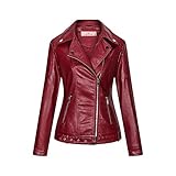 GFGHH Damen Kunstlederjacke Jacke Tailliert Taille Biker Style Motorradjacke Bikerjacke Übergangsjacke Ladies Oberbekleidung Frauen PU Lederjacke Leather Jacket Fashion Retro Winddicht Warm Verdick