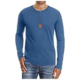 Chejarity Herren Klassisch Langarmshirt mit Knöpfen V-Ausschnitt T-Shirt Herbst Langärmliges Henley-Shirt Regular Fit Basic Einfarbige T-S