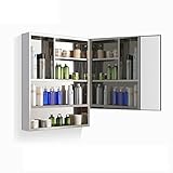 Spiegelschränke An der Wand befestigter eintüriger Badezimmer-Spiegelschrank-Schrank Edelstahl, WC-Spiegelschrankkasten mit Regal (Color : Silver (Open Right), Size : 50 * 13 * 75cm)