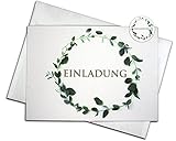 15 Einladungskarten & 15 Umschläge & 15 Sticker – Klappkarten SET'Eukalyptus', Geburtstag, Hochzeit, Taufe, Konfirmation, Kommunion, Einladung, Fest, Erwachsene, blank