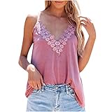 Komiseup Sommer Top Damen Spaghettiträger Spitze V-Ausschnitt Bluse Elegant Trägertop Sexy Schulterfreies Ob