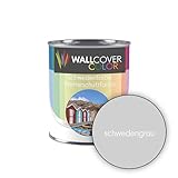WALLCOVER Colors Wetterschutzfarbe Grau 0,75 L Schwedengrau Schwedenfarbe Holz Holzfarbe außen seidenmatt Schwedenhaus Farbe 10 Jahre Holzschutz Holzschutzfarbe Premium Q