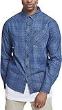Urban Classics Herren Printed Check Denim Shirt Jeanshemd, Blau (Dk. Blue Wash 01397), XL