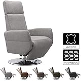 Cavadore TV-Sessel Cobra / Fernsehsessel mit Liegefunktion, Relaxfunktion / Stufenlos verstellbar / Ergonomie L / Belastbar bis 130 kg / 71 x 112 x 82 / Lederoptik Hellg