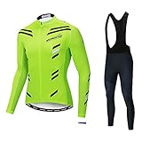 Smisan Herren Radtrikot Set Winter Atmungsaktiv Fahrradtrikot Herren Langarm Und Hochelastischer Lange Radsport-Hosen Mit 9D Gel Sitzpolster,Schnell Trockend Radfahren Jersey Für F-C 2XL