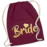 Shirt-Panda Turnbeutel JGA Team Bride/Team Bride mit Diamant Junggesellinnenabschied Team-Braut Tasche Rucksack Bride - Weinrot (Druck Gold)