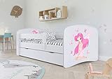 Bjird Kinderbett Jugendbett 80x180 cm Weiß mit Matratze Rausfallschutz Schublade und Lattenrost Kinderbetten für Mädchen und Junge - Fee mit Schmetterling