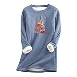 Fleece Gefüttert Pullover Lang Kleid Weihnachten Bedruckte Dickere Warme Jacke Langarm Damen Top Rundhalspullover Teddy Fleece Sweater Christmas Bluse Kleid Bequem Pyj