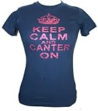 Damen T-Shirt mit glitzerndem Glitzerdruck 'Keep Calm and Canter On with Crown' Gr. Medium (86 cm/ 89 cm), navy