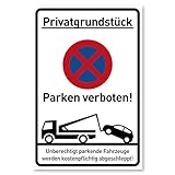 Privatparkplatz Schild Parken Verboten (20x30 cm Kunststoff) - Hochkant - Fahrzeuge Werden kostenpflichtig abgeschleppt - Klares Zeichen für Parkverbot - Parkplatz Schilder Privatgrundstück