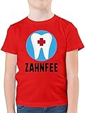 Kinder Karneval und Fasching Kostüme - Zahnfee Zahn mit Kreuz - 140 (9/11 Jahre) - Rot - Fun - F130K - Kinder Tshirts und T-Shirt für Jung