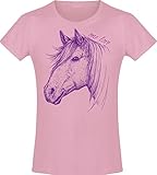 One Love - Mädchen Pferde T-Shirt - Geburtstag-s Shirt Pferd - Kinder - Geschenk-Idee - Freundin - Reiten Pony - Horse-Girl - Pink Rosa - Niedlich - BFF - Schule - Kindergeburtstag (152)