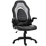 Vinsetto Gamingstuhl mit Wippfunktion höhenverstellbarer Bürostuhl ergonomischer Schreibtischstuhl Home-Office Schaumstoff Kunstleder Nylon Mesh Grau 64 x 68,5 x 117-127