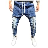 Baggy Loose Herren Jeans Hose Streetwear Hiphop Herren Jeanshose Kordelzug Reißverschluss Denim Hose Trend Washed Denimjeans Straight Cut Regular Fit Stretch Basic Männer Dunkelgrau Blau J