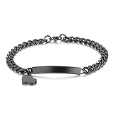 JewelryWe Schmuck Edelstahl Armkette Damenarmband Charmsarmband Herz- Anhänger Armband Schwarz für Damen kostenlos G