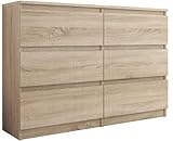 3xEliving Moderne Kommode FLAMI für das Wohnzimmer 140 cm mit 6 Schubladen, Farbe: S