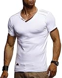 Leif Nelson Herren Sommer T-Shirt V-Ausschnitt Slim Fit Baumwolle-Anteil Moderner Männer T-Shirt V-Neck Hoodie-Sweatshirt Kurzarm lang LN1355 Weiß M