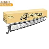 PICAA Led Arbeitsscheinwerfer 32 Zoll 78.5CM 405W Gewolbt Led Lichtbalken 12V 24V Gewolbt Drei Reihen Led Zusatzscheinwerfer Bar LED Arbeit Licht Bar für SUV Offroad ATV UTV Traktor 4x4