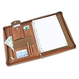 Konferenzmappe A4 Leder,Schreibmappe a4 reißverschluss,dokumentenmappe a4 leder ringbuch,Geschenk für ihn (Cognac Tan)