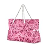 Große Strandtaschen Totes 11 Canvas Tote Schultertasche Hintergrund Bild von rosa Rosen _90340111 (1) Wasserfeste Taschen für Fitnessstudio Reisen täg