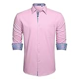 HISDERN Männer Rosa Hemd Langarm Button-down-klassischer Kragen beiläufige Formale Party-Abschlussball-Konzert-Hochzeit Freizeithemd mit T