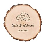 Scheibe aus Erlenholz mit Wunschgravur personalisiert - Hochzeitsgeschenk - Holzkreis mit Jahresringe - Veganes Naturprodukt unbehandelt - Motiv Ring