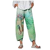 YTZL Caprihose Damen Sommer Chino - Leinenhose Damen Sommer Capri-Hosen 7/8 Sommerhose GroßE GrößEn Haremshose Muster Jogginghose High Waist Yogahose- Freizeithose- Leinenhosen- Stoffhose- S