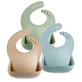 PandaEar 3 Stück Silikon Lätzchen Baby Fütterlätzchen Babylätzchen mit Auffangschale, BPA-Frei Abwaschbar Wasserdicht Weiche Lätzchen Einfache Reinigung für Babys und Kleinkinder Jungen und M