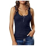 BOTCAM Tank Top Damen Sommer Casual ärmellose T Shirt V-Ausschnitt Knopfleiste Bluse Lose Oberteile Tunika Shirt Elegant Slim Fit Camisole Basic Unterhemd Sport Weste Tops Teenager M