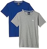 Champion Jungen Legacy Classic C-Logo T-Shirt, Helles Heather Grey und Blau, 13-14 Jahre (2er Pack)