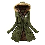 Fannyfuny Übergangsjacke Damen Lang Jacke Parka Mantel Warme Daunenmantel Gefüttert Frauen Winter Jacke Winterjacke Steppjacke Gefüttert Kunstfell Outwear Hoodie Kapuzenp