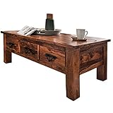 MÖBEL IDEAL Couchtisch Jupiter - B120 x H45 x T60 cm - Wohnzimmertisch aus Sheesham Massivholz in Braun geölt - Tisch mit 6 Schub